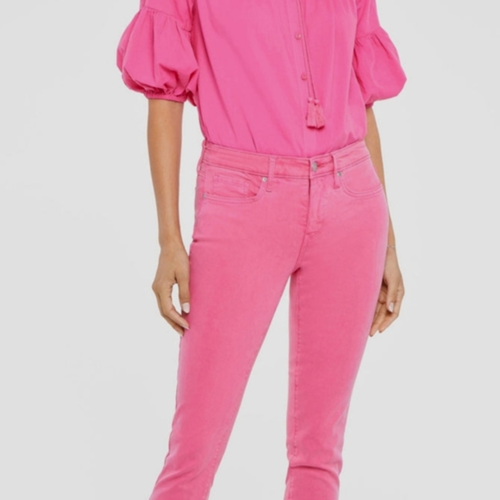 NYDJ Alina Skinny Jeans Cut Hem Pink Premium. Size 10.